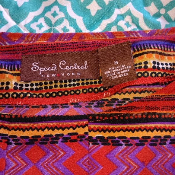 Speed Control~Colorful Orange Purple Aztec Geometric Sleeveless Midi Dress - Picture 9 of 16